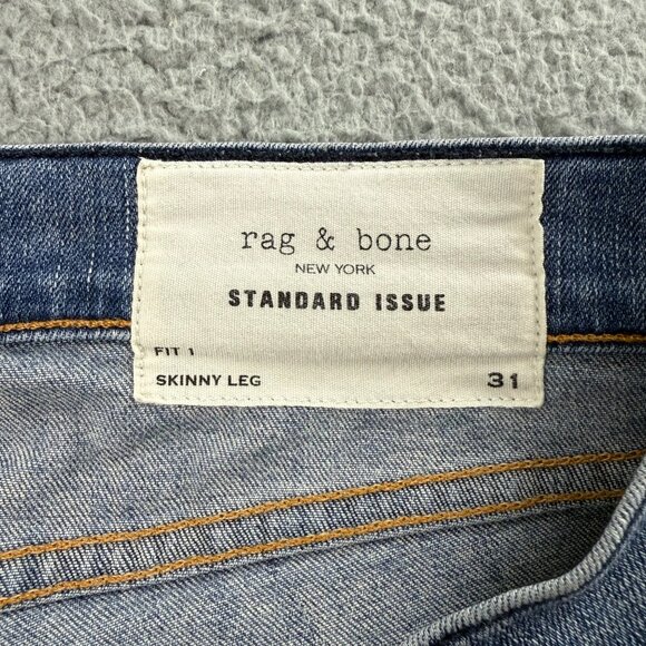 Rag & Bone Jeans Men 31 Pant Blue Denim Distressed Standard Issue Fit 1 Skinny 2 - Picture 4 of 11